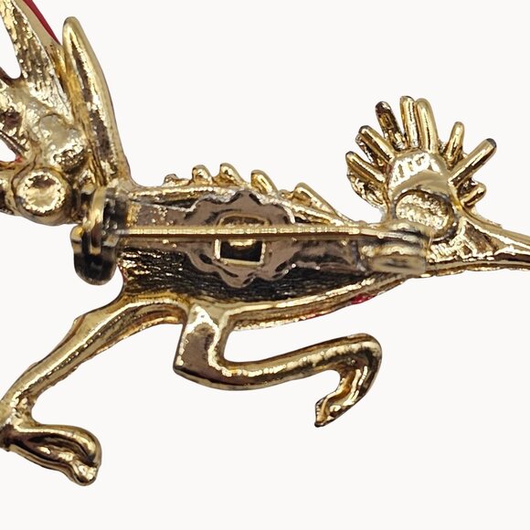 VTG Brooch Roadrunner Bird Enamel Painted Gold Tone Retro Fun Whimsy Cartoon Pin - Picture 7 of 10